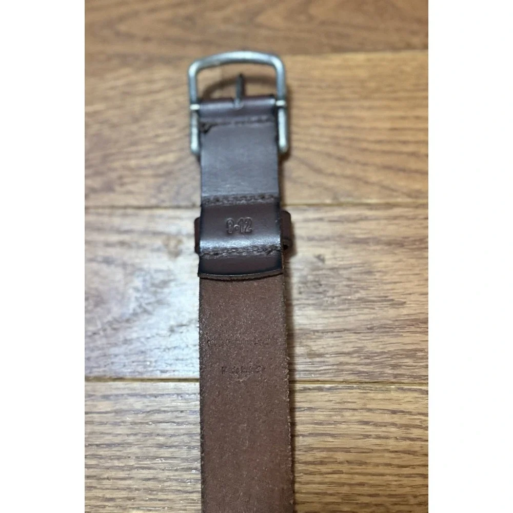 Vintage Abercrombie & Fitch 100% Leather Belt Size Kids 9-12Y Brown Moose Logo